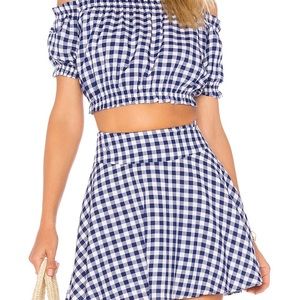 Set (top and skirt) Ruffle Crop Top and skirt in Blue Gingham